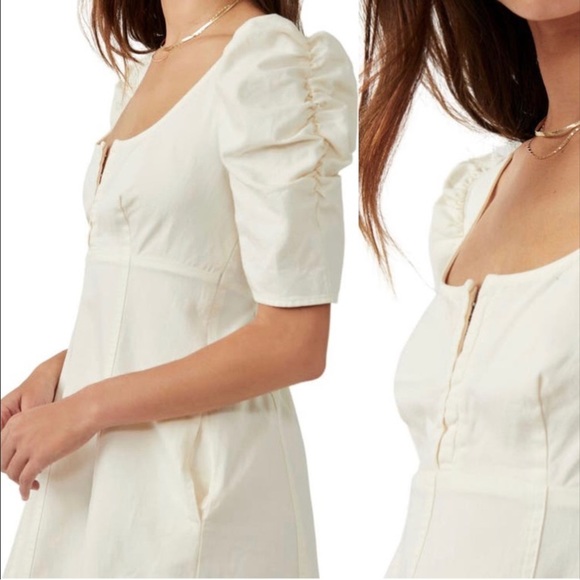 Free People Cheyenne Denim Mini in Ivory With Pockets, New, Revolve - Picture 7 of 7